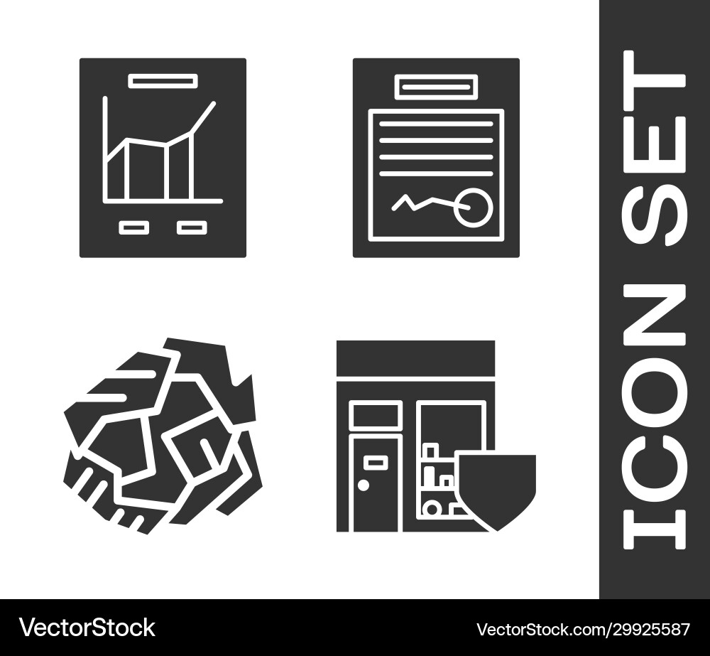 Set shopping building with shield document Set shopping building with shield document Vector Image