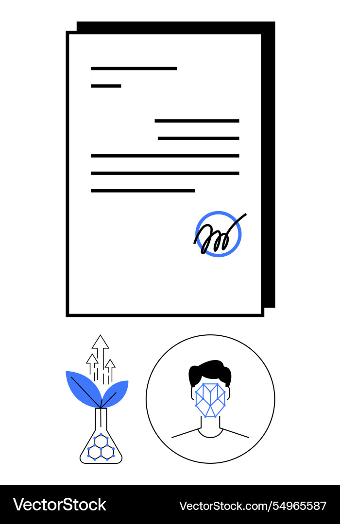 Signed document with biometric face recognition Signed document with biometric face recognition vector image