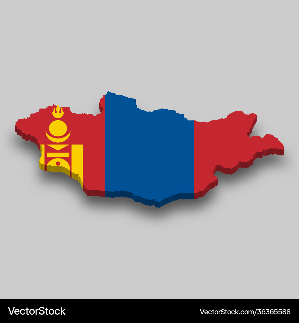 3D Isometric Mongolia Map with Flag Vector Image