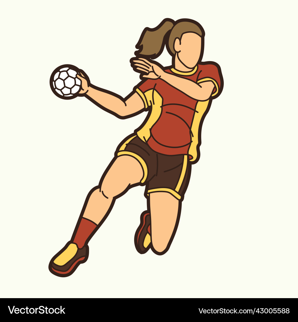 Handball Sport weiblicher Spieler Action Cartoon Handball Sport weiblicher Spieler Action Cartoon vektorbild