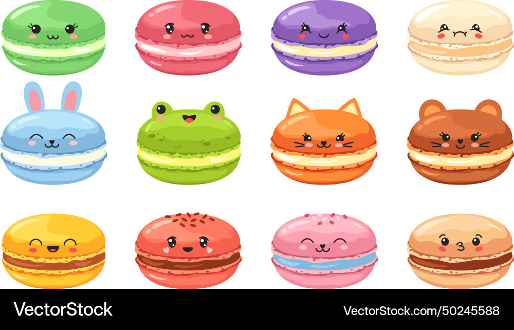 Kawaii macaron cute animal macarons french sweet vector image