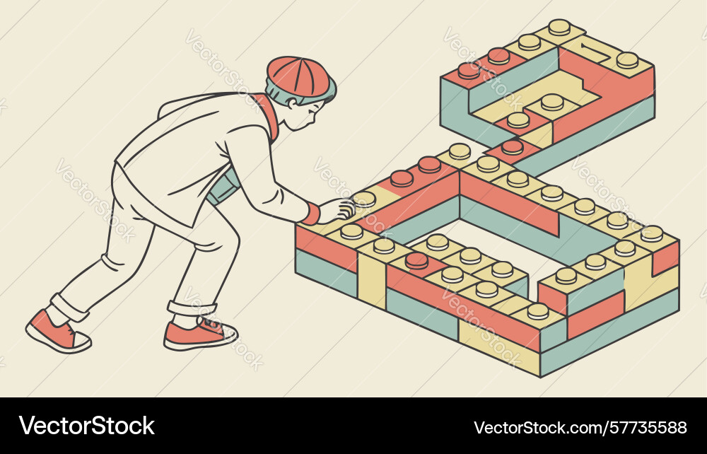 Person pushing a large building block effort Vector Image