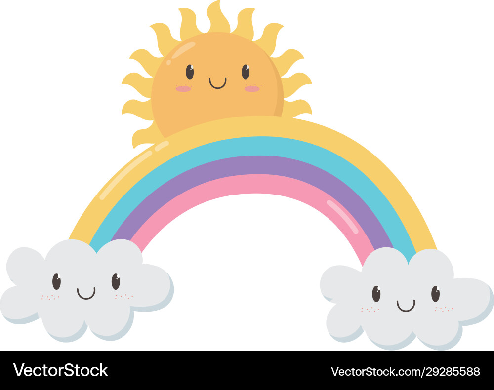 Rainbow sun clouds fantasy cartoon character Vector Image