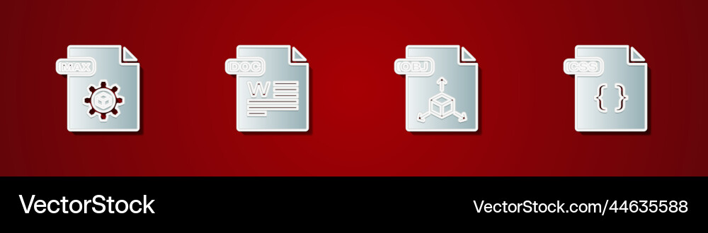 Set max file document doc obj and css icon Set max file document doc obj and css icon Vector Image