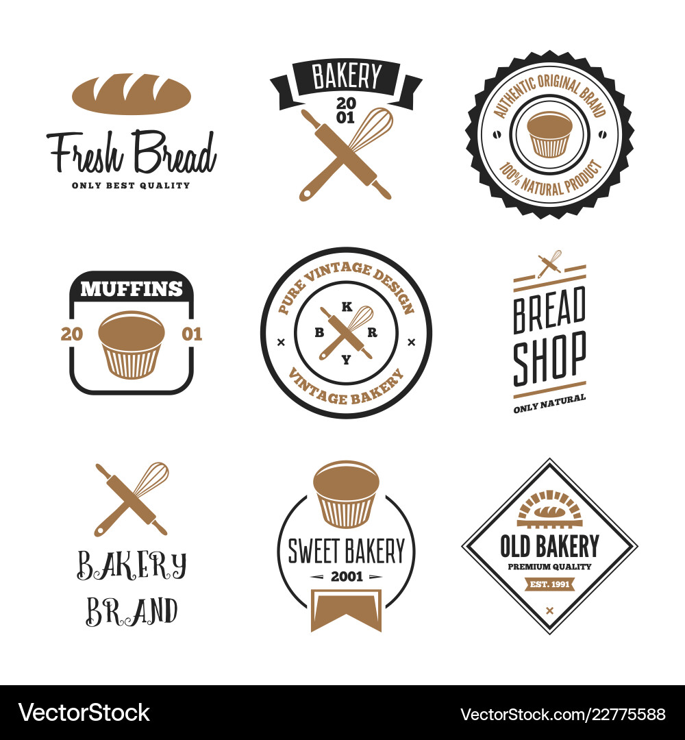 Set of bakery and bread logos labels badges Set of bakery and bread logos labels badges Vector Image