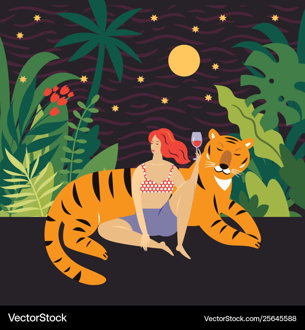 Young woman and big tiger Young woman and big tiger vector image