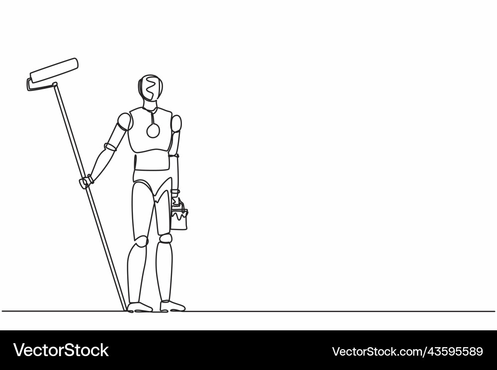 Continuous one line drawing robot painter Continuous one line drawing robot painter vector image
