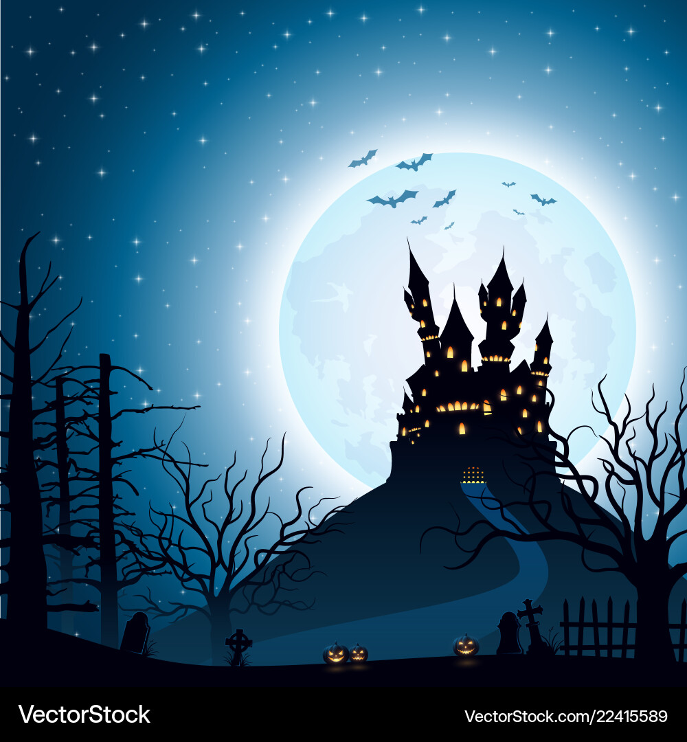 Halloween night background with castle and pumpkin Halloween night background with castle and pumpkin vector image