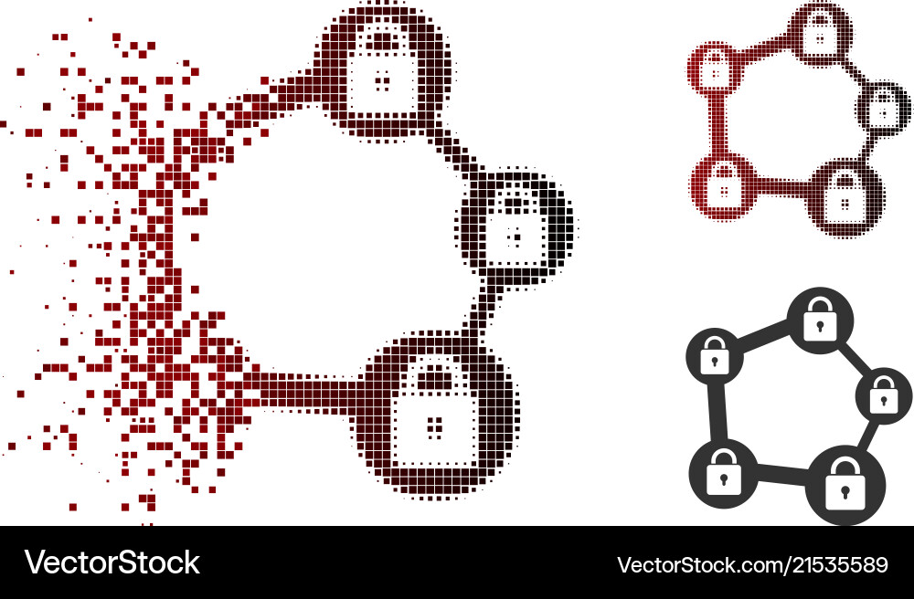 Moving pixel halftone blockchain network icon Vector Image