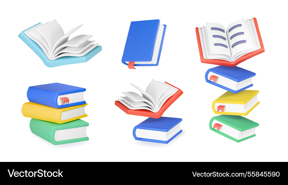 3d Satz geschlossener und geöffneter Bücher isoliert 3d Satz geschlossener und geöffneter Bücher isoliert vektorbild