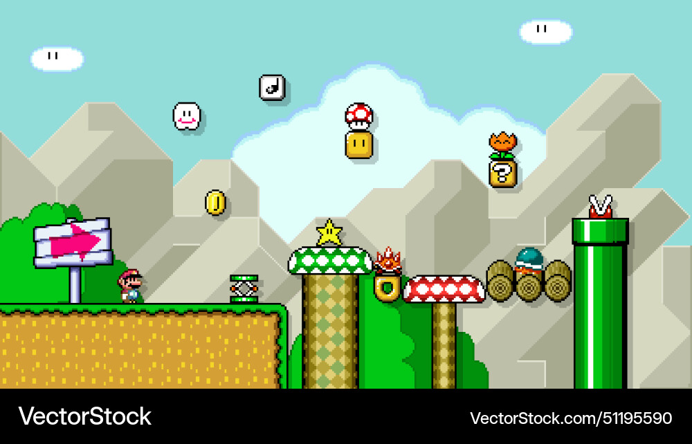 Art of super mario world classic video game pixel Art of super mario world classic video game pixel vector image