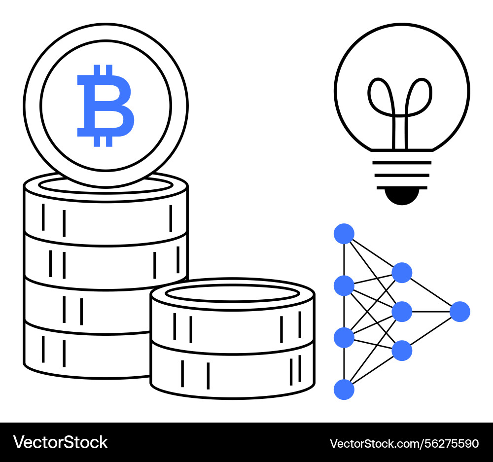 Blockchain concept with bitcoin stacks neural Vector Image
