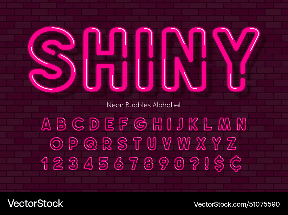 Bright light neon alphabet retro-futuristic style vector image