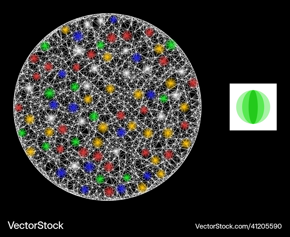 Crossed web mesh round sphere icon with bright Vector Image