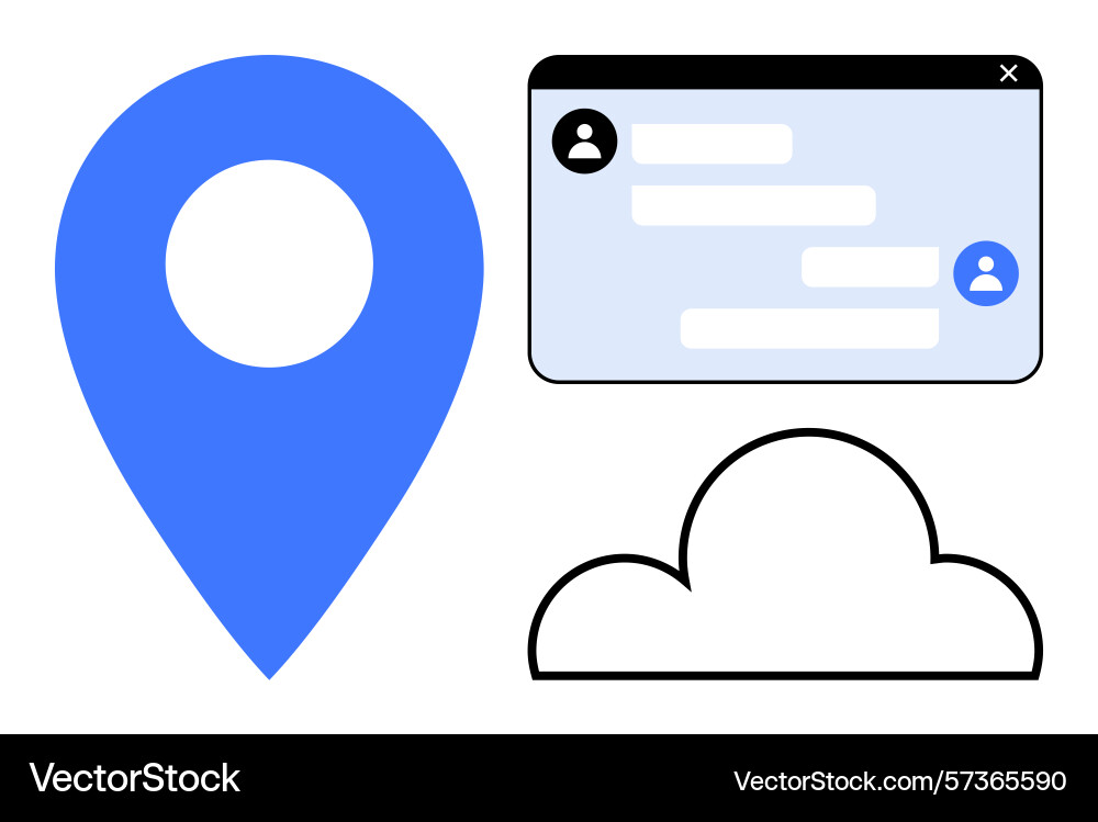 Geolocation pin with chat window and cloud Geolocation pin with chat window and cloud vector image