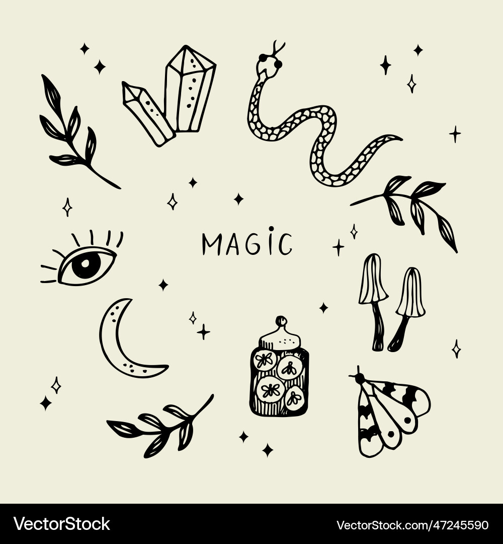 Magicboho witch and esoteric collection Vector Image