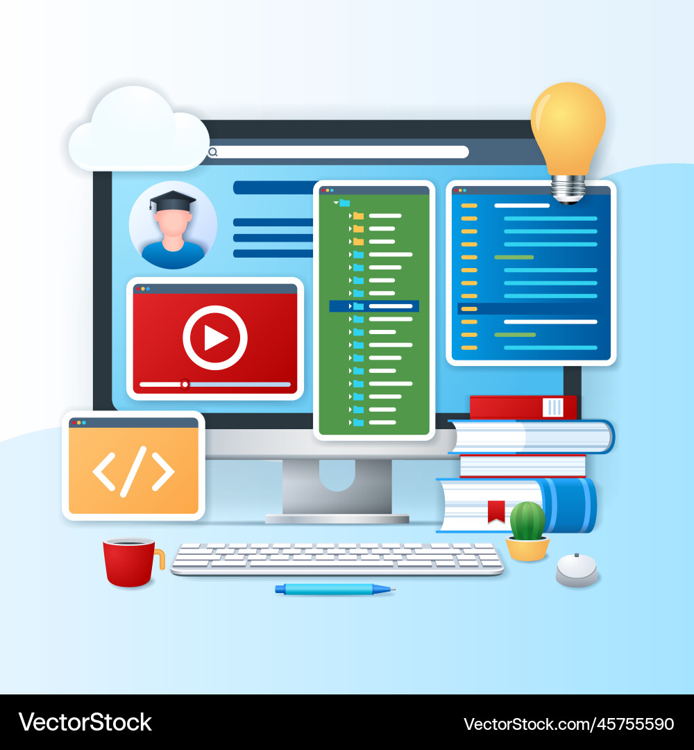 Programming courses in 3d style Programming courses in 3d style vector image