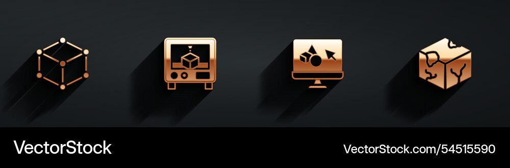 Set isometric cube 3d printer software and icon Set isometric cube 3d printer software and icon vector image
