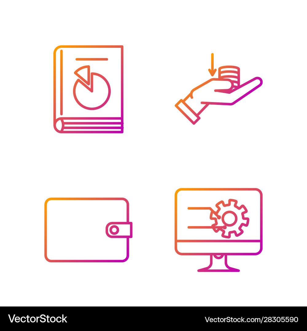 Set line computer monitor with graph chart wallet Set line computer monitor with graph chart wallet Vector Image