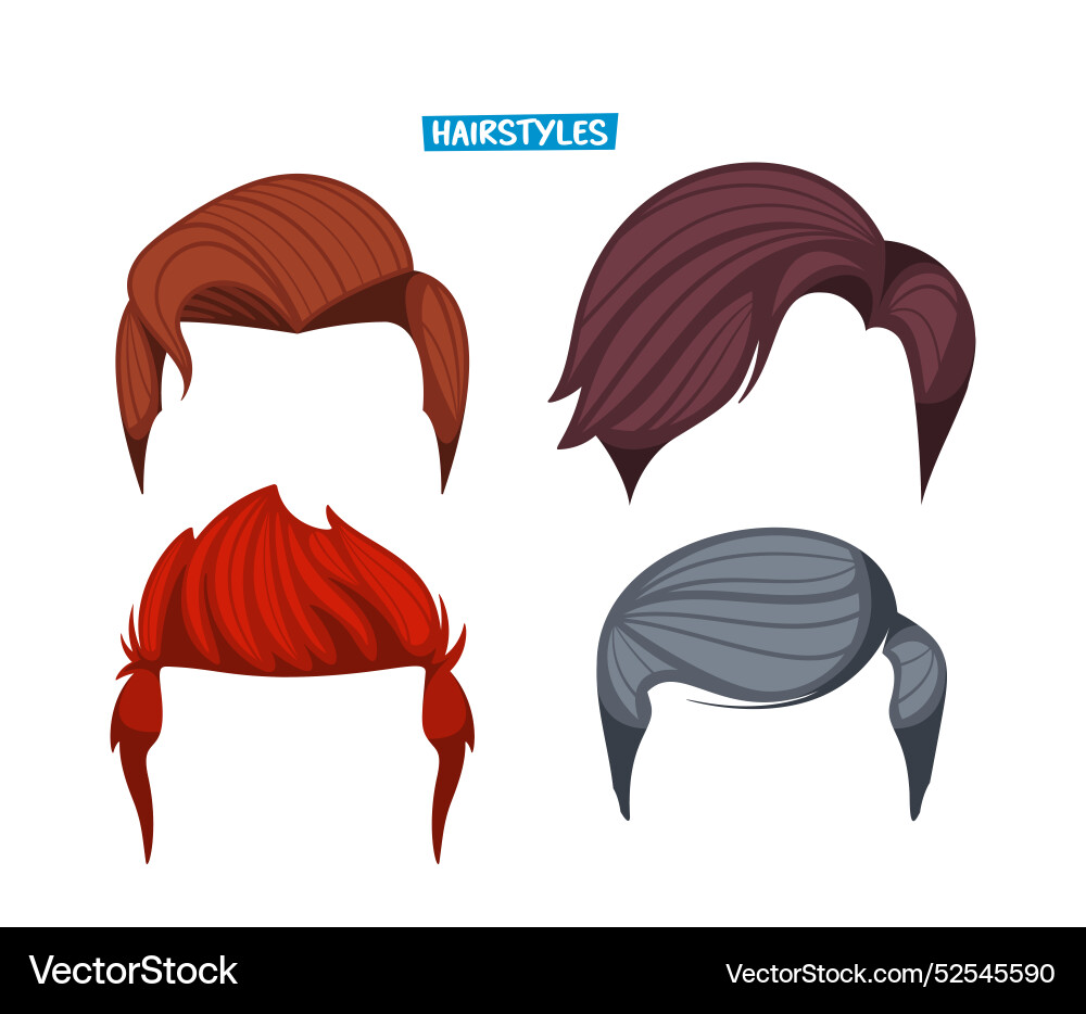 Set von vier verschiedenen Cartoon männlichen Frisuren Set von vier verschiedenen Cartoon männlichen Frisuren vektorbild