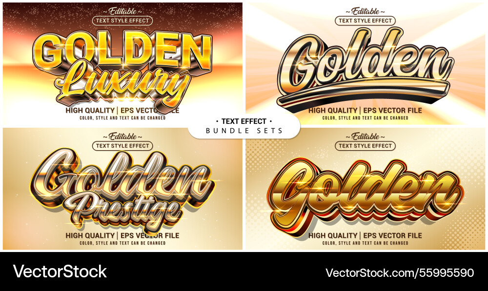Text style effect bundle set golden theme vector image
