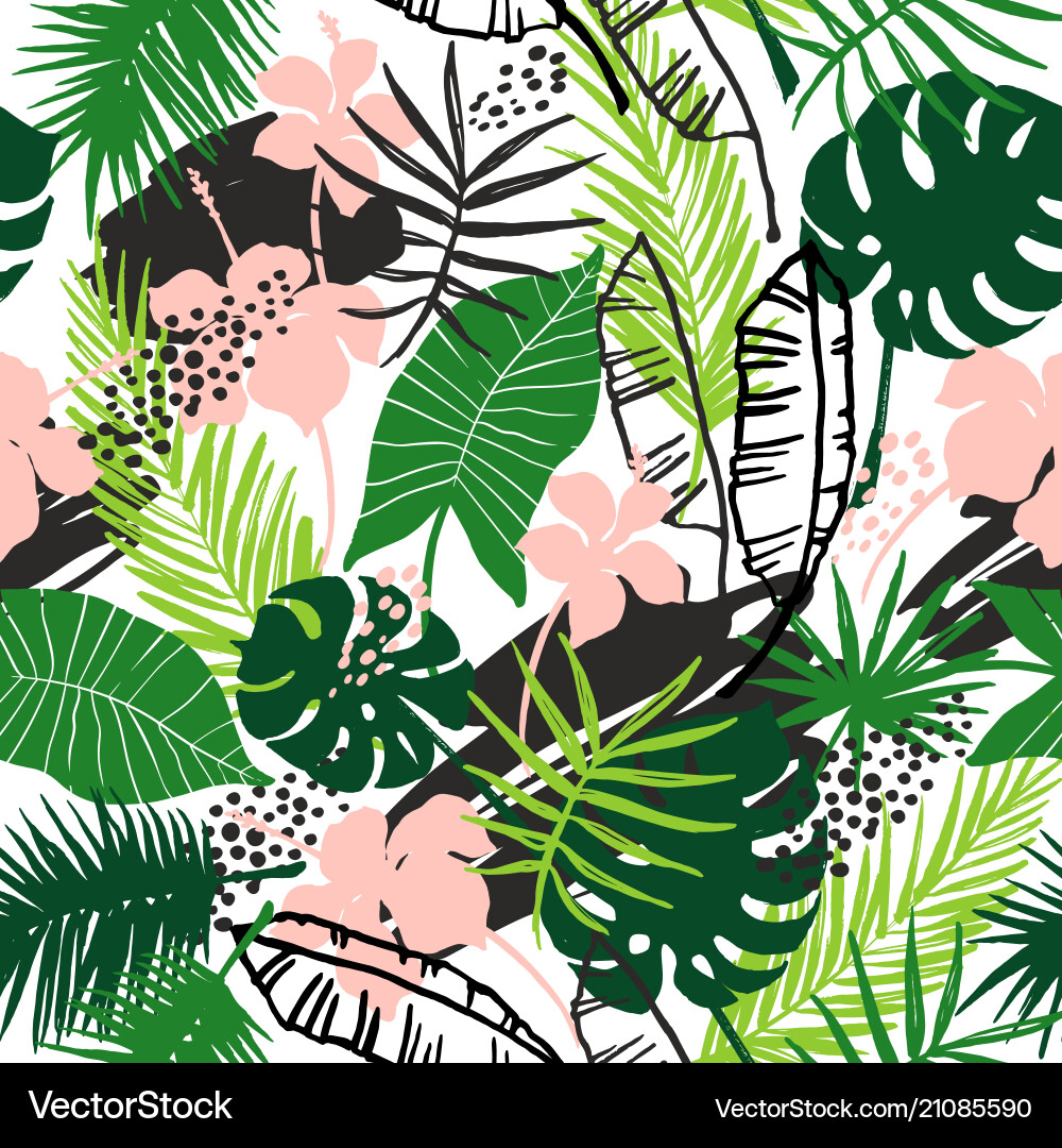 Tropical Leaf Pattern - Seamless Vector Image