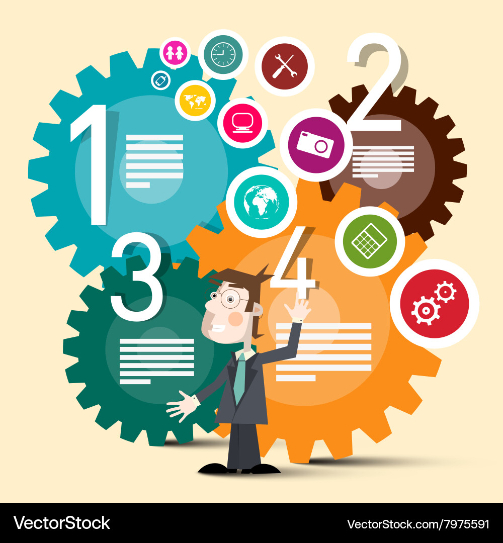 Business man with colorful cogs and web circle Vector Image