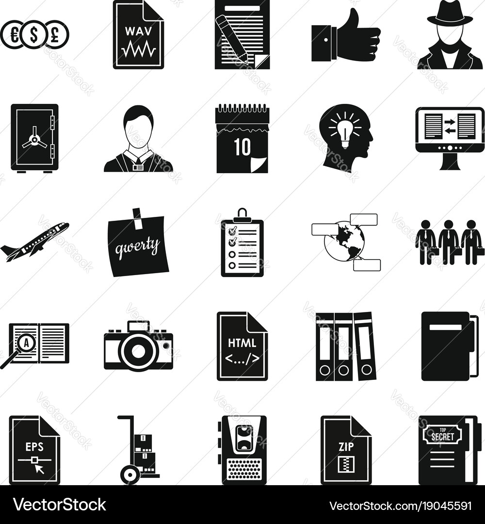 Debenture stock icons set simple style Vector Image