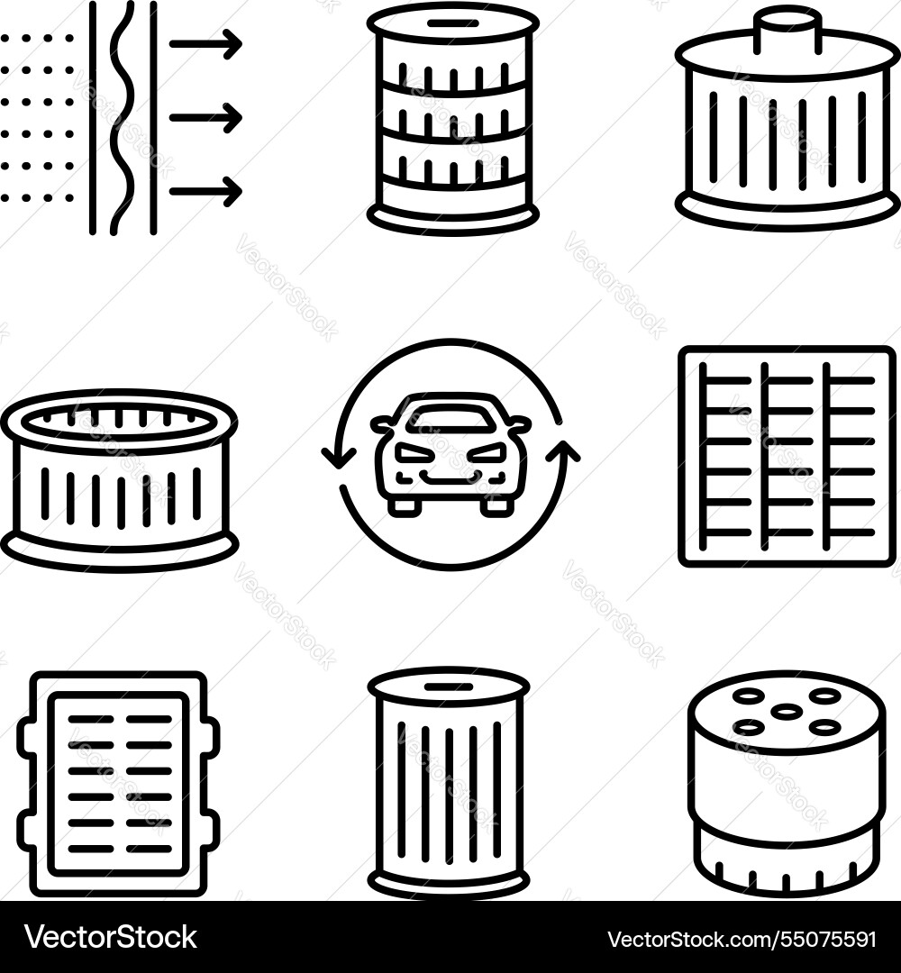 Different car filters icons set linear image vector image