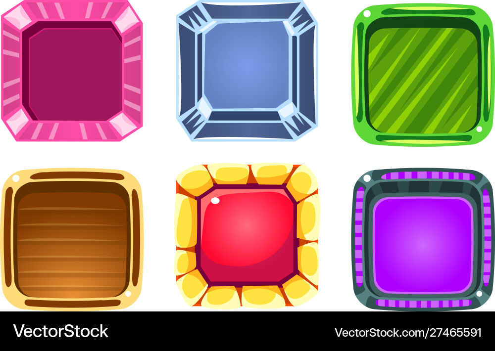 Glossy squares set colorful buttons game user Glossy squares set colorful buttons game user Vector Image