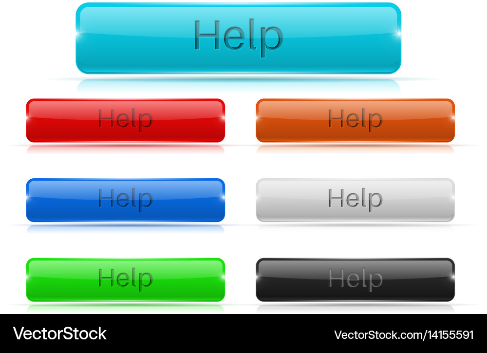 Help buttons glass rectangular 3d icons Vector Image