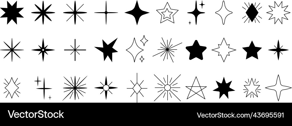 Isolated black stars icons different silhouettes Isolated black stars icons different silhouettes vector image