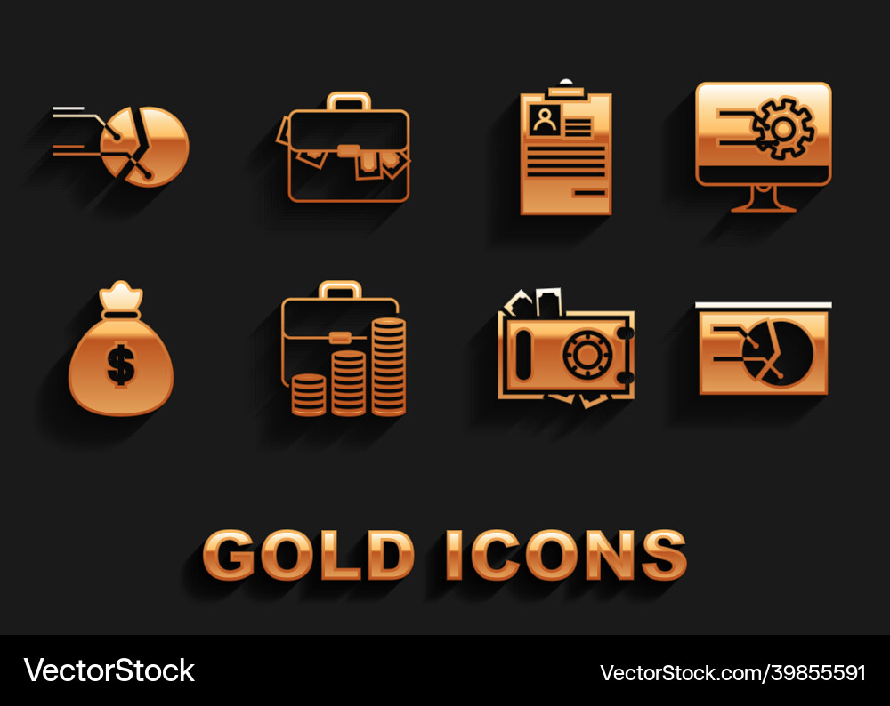 Set briefcase and coin computer monitor Set briefcase and coin computer monitor Vector Image