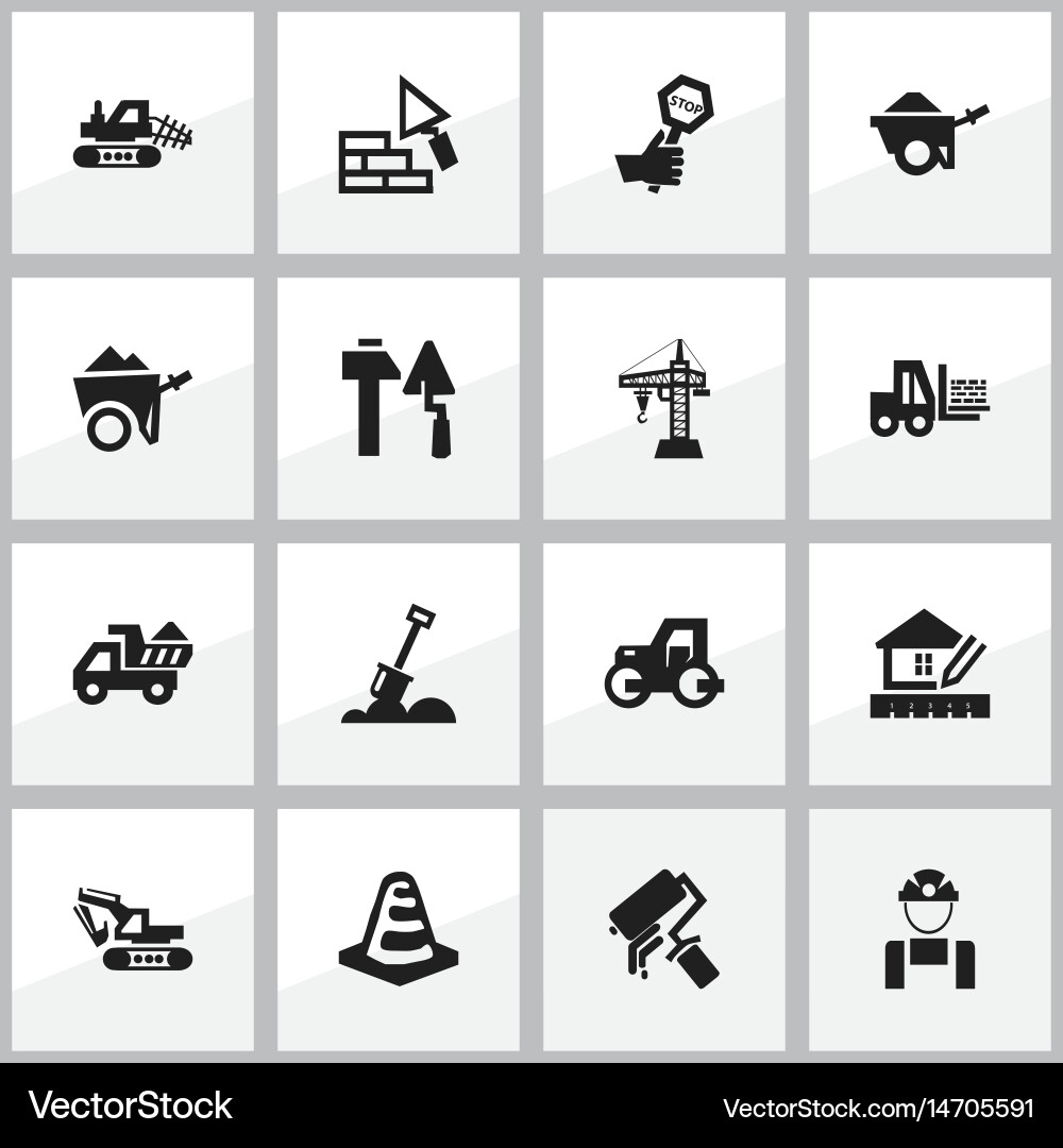 Set of 16 editable building icons includes Vector Image