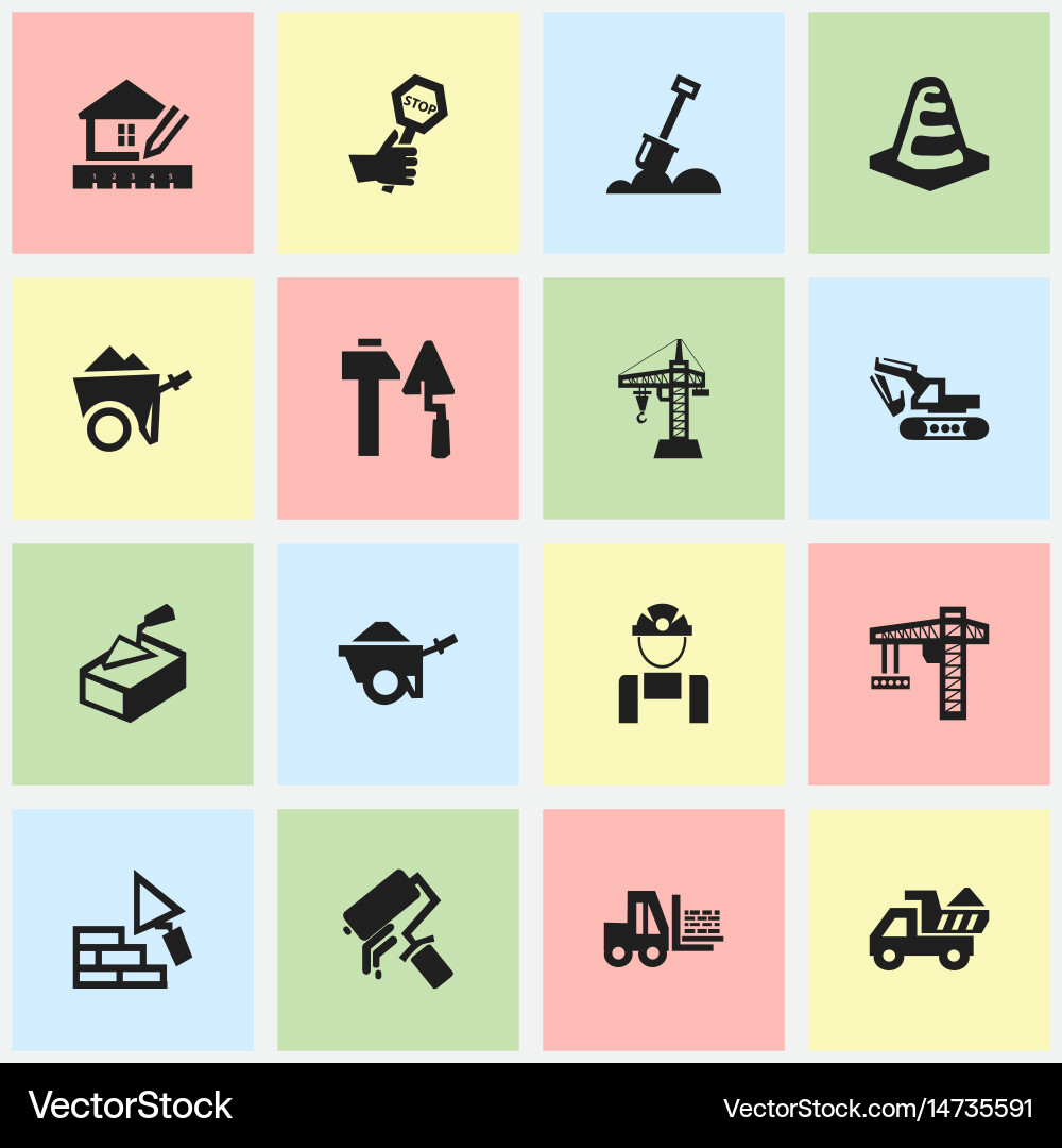 Set of 16 editable building icons includes Vector Image