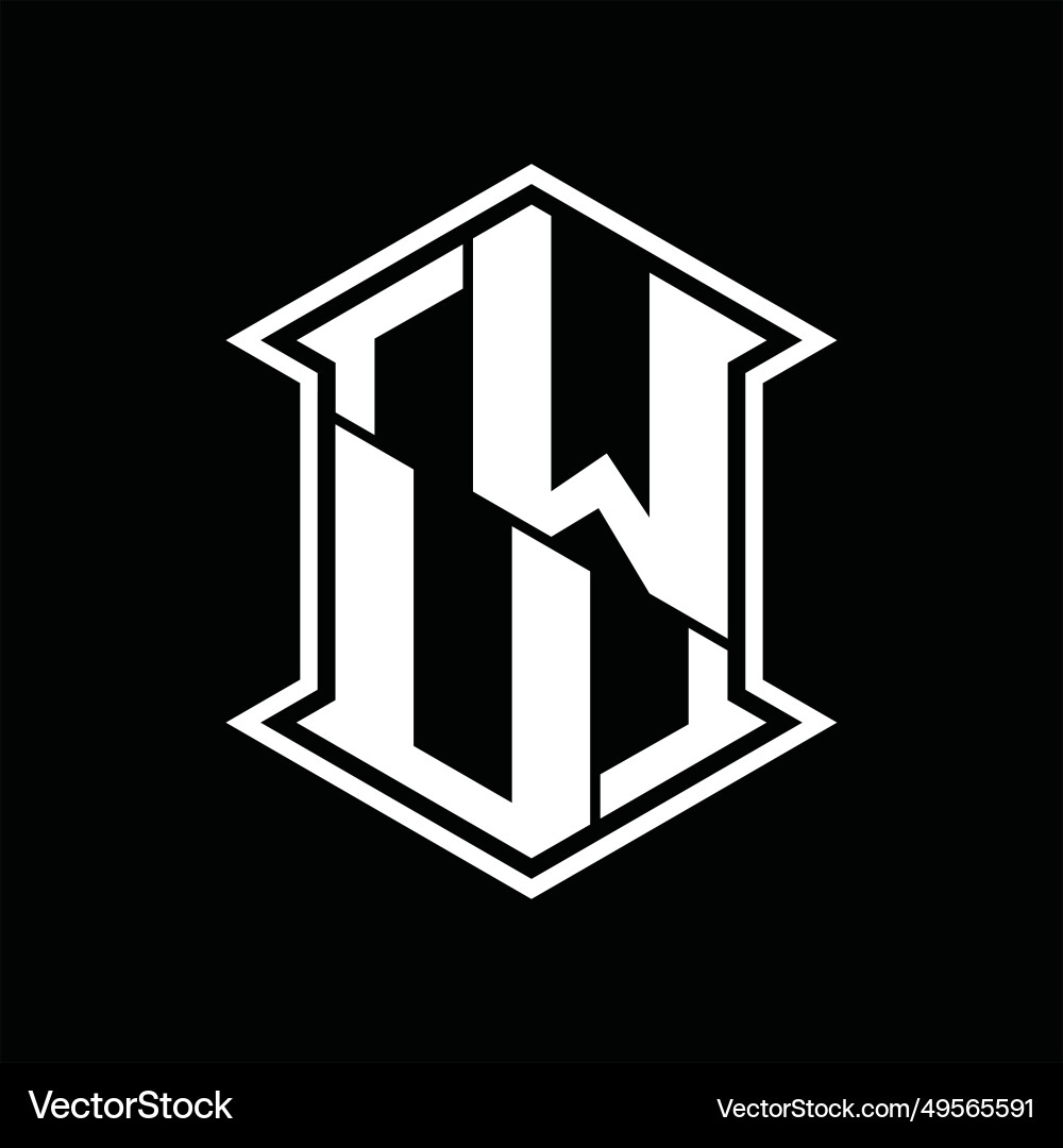 Wu logo monogram hexagon shield shape up and down Vector Image