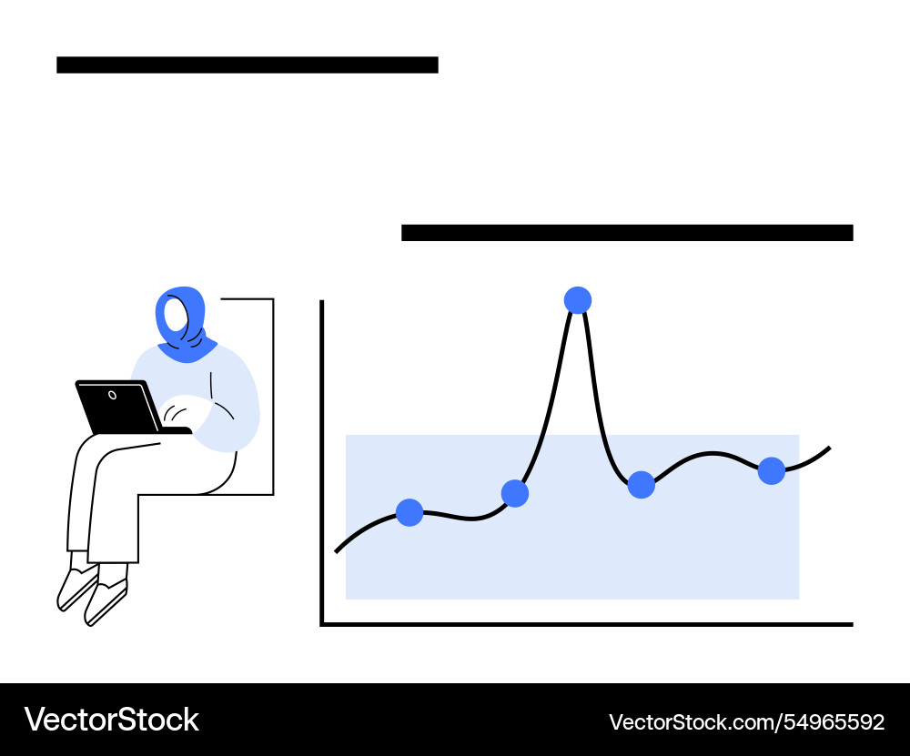 Laptop user analyzing data graph with peaks Laptop user analyzing data graph with peaks Vector Image
