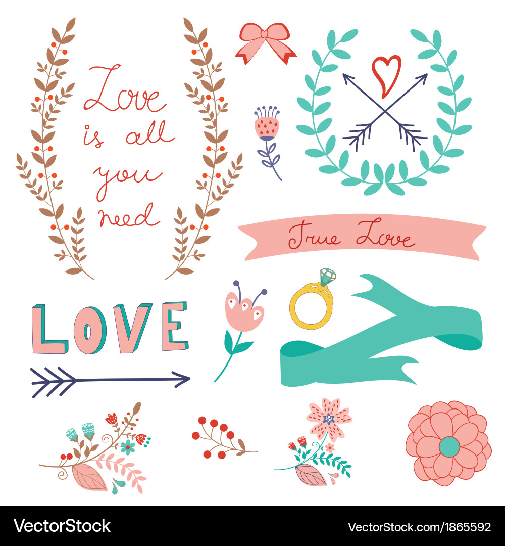 Romantic Wreath & Laurel Collection Vector Image