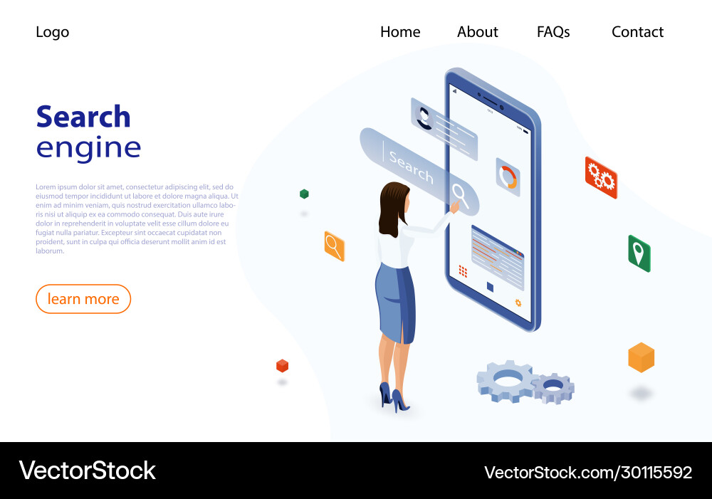 Woman uses a smartphone to search for information Woman uses a smartphone to search for information vector image