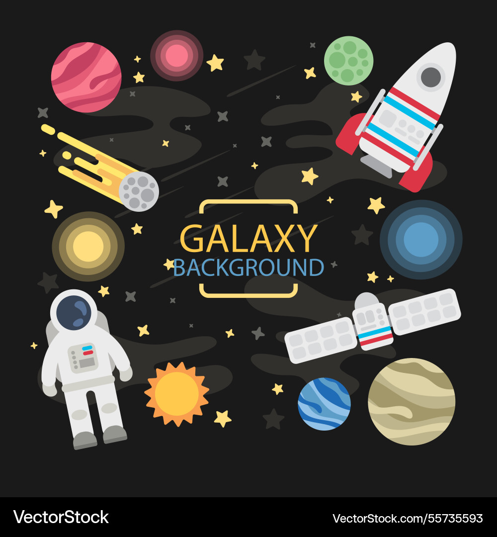 Background of space elements in flat design Vector Image