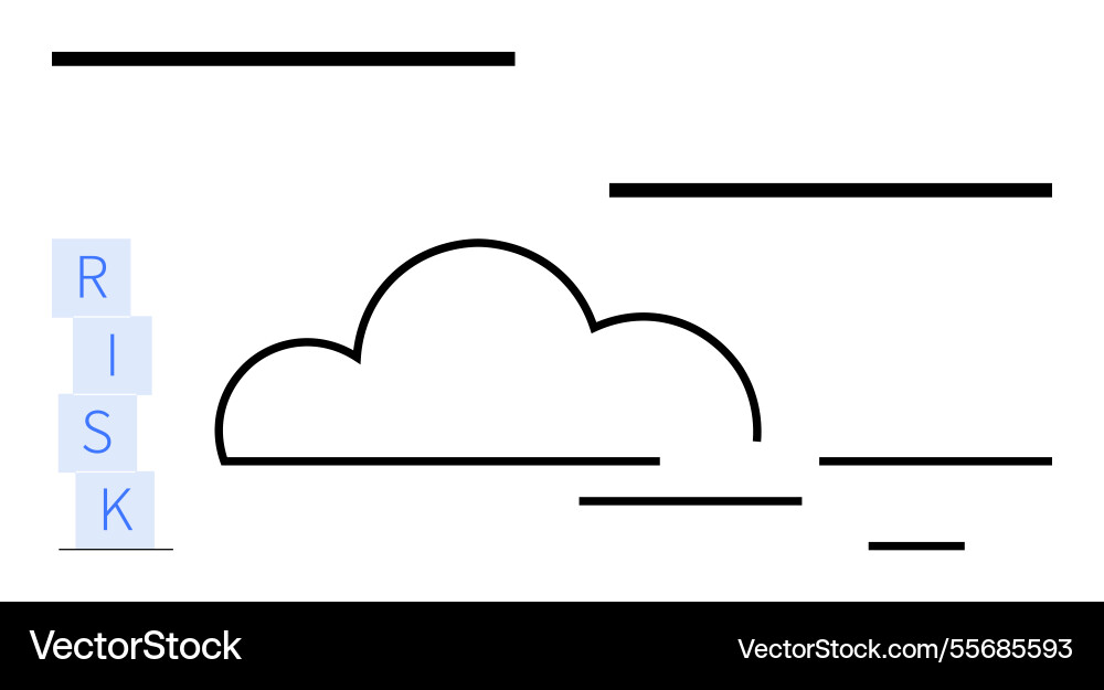 Cloud surrounded by linear elements and risk text Cloud surrounded by linear elements and risk text vector image