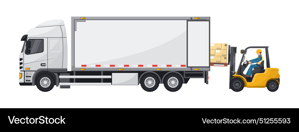 Forklift loading pallet of stacked boxes Forklift loading pallet of stacked boxes Vector Image