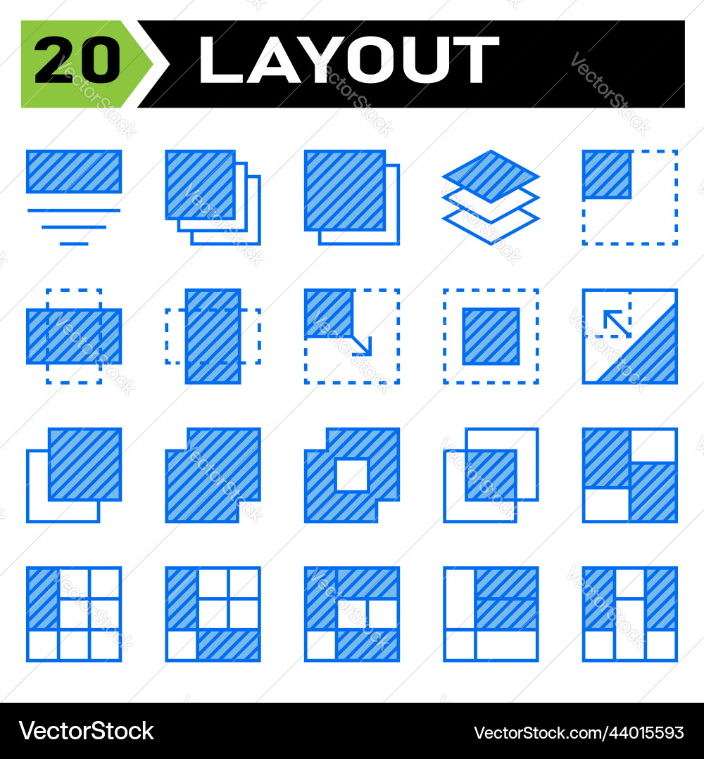 Layout-Icon-Set enthalten Grid Dashboard Vektorbild