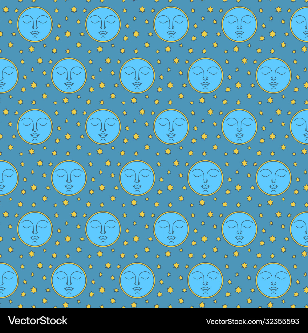 Moon with face on background stars pattern Vector Image