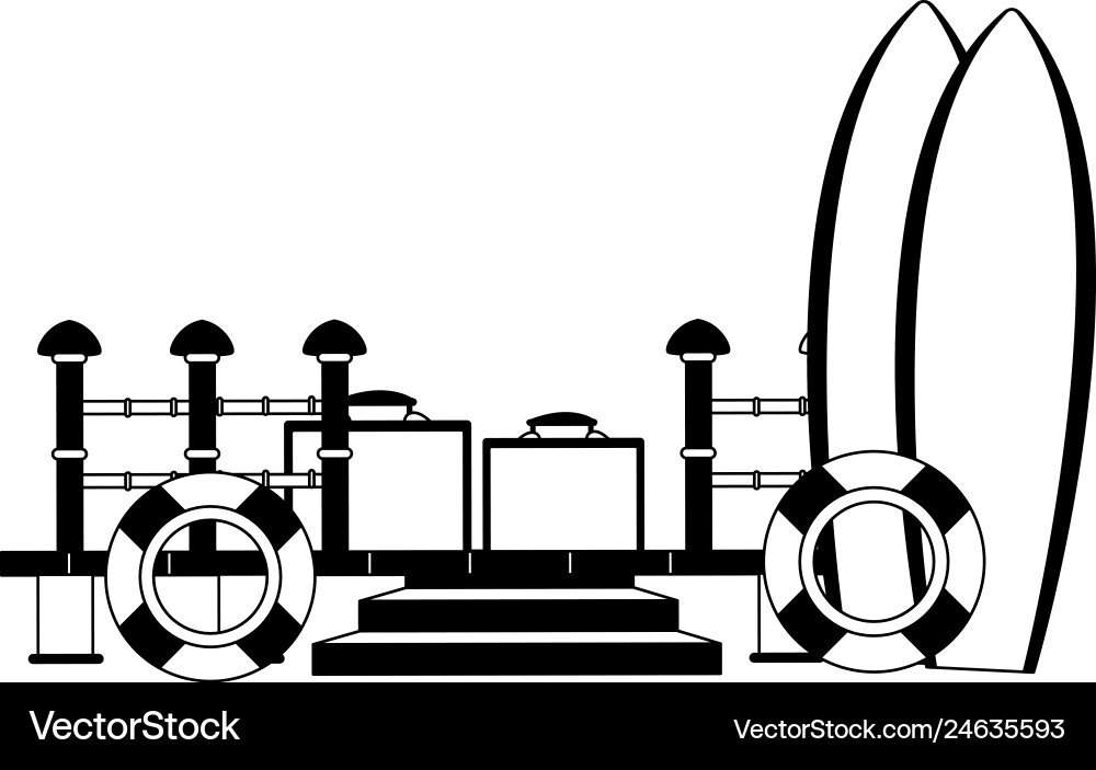 Surf tables and float with suitcase in black Vector Image