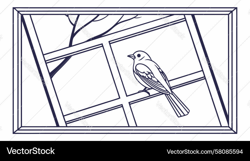 Bird in Window Frame Outline Vector Image