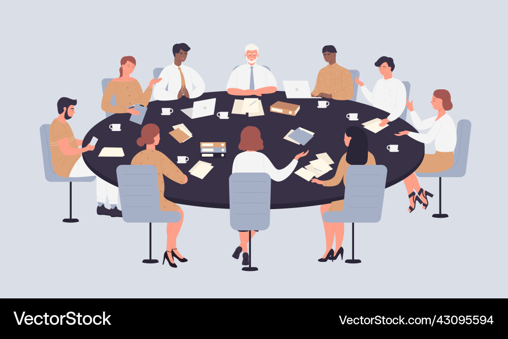 Business people sit around table in chairs vector image