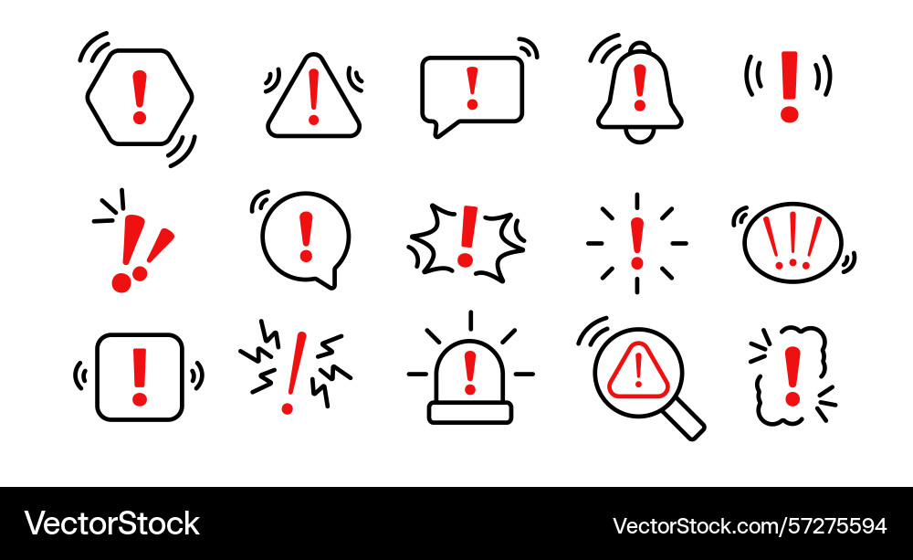 Exclamation marks in various shapes signal alerts Vector Image