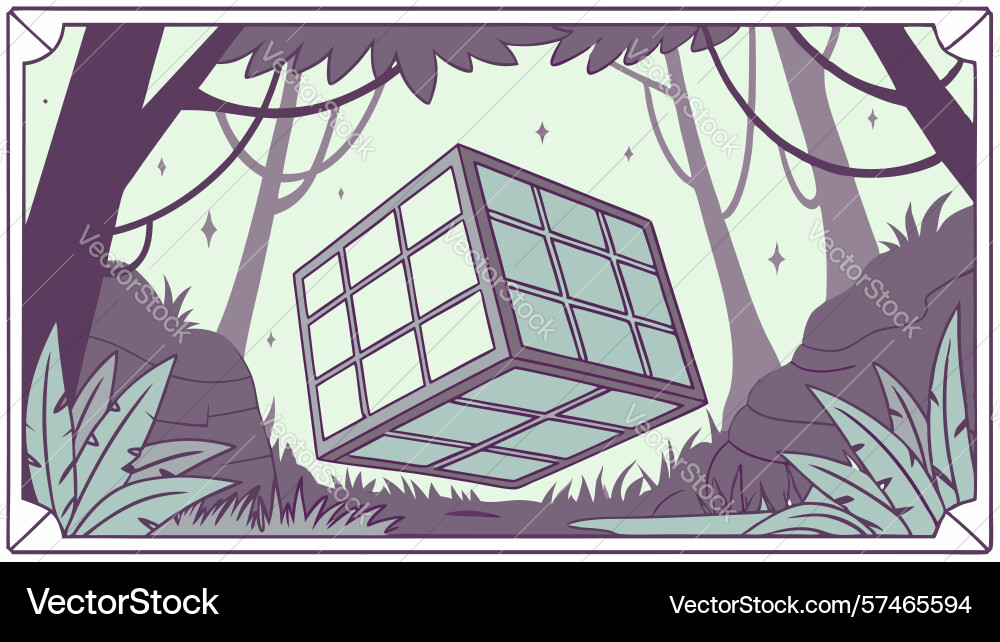 Glowing abstract cube floating in a mysterious vector image