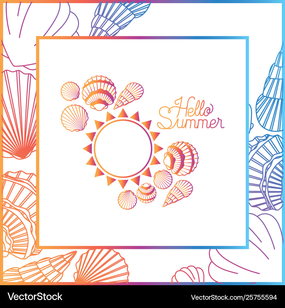 Hello summer label with colorful frame Vector Image